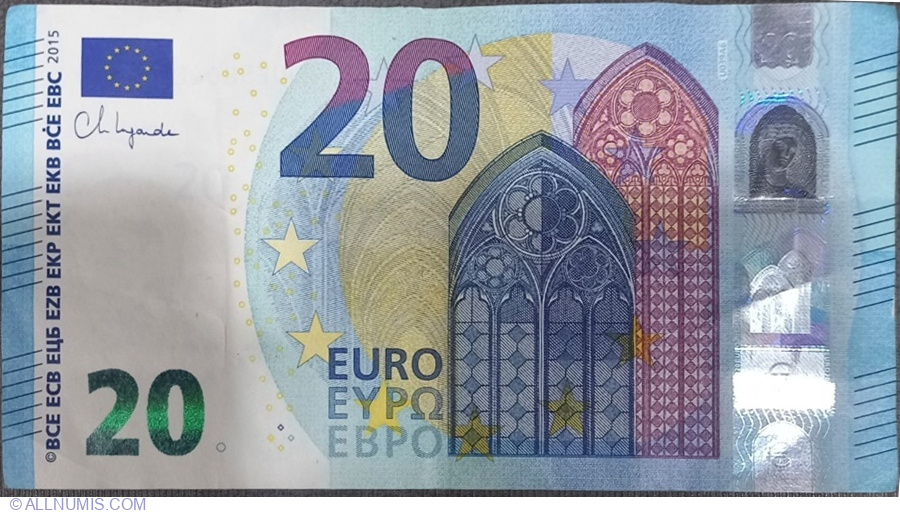 20 Euro 2015(2020) - U, 2015 (2020) Issue - 20 Euro (Signature Christine  Lagarde) - European Union - Banknote - 14323