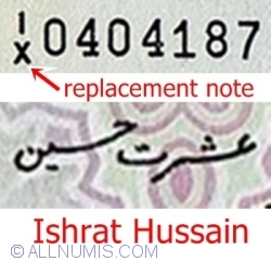 10 Rupees ND(1983-1984) (replacement note) - semnătură Ishrat Hussain