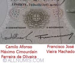 20 Escudos 1967 (24. X.) - semnături Camilo Afonso Máximo Cimourdain Ferreira de Oliveira / Francisco José Vieira Machado
