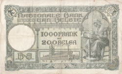 1000 Francs = 200 Belgas 1938 (12. III.)