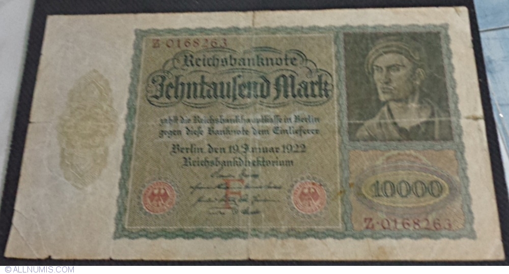 reichsbanknote behntaufend mark 1922 reichsbanknote behntaufend mark 1922