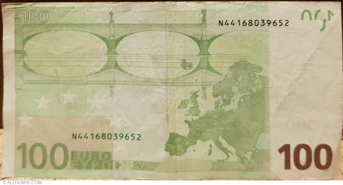 100 euro banknote 2002 UNC Prefix-X Germany sign Mario Draghi