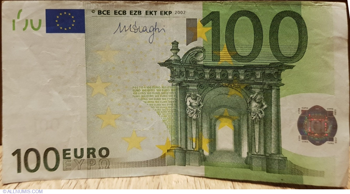 100 euro banknote 2002 UNC Prefix-X Germany sign Mario Draghi