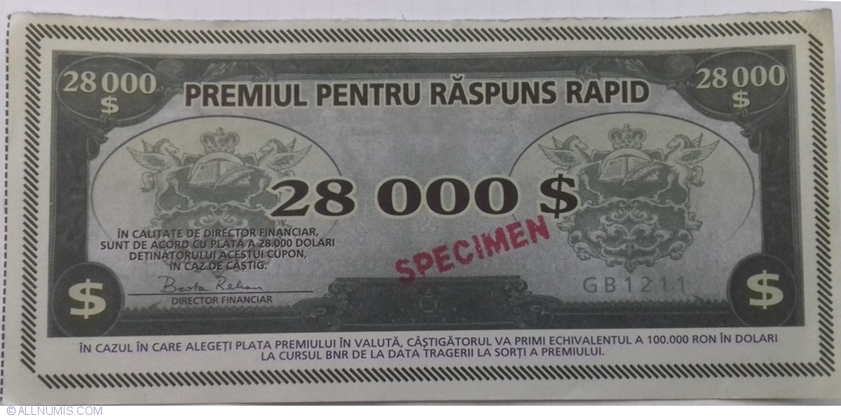 28 000 Dollars Romania Reader s Digest Fantasy Banknotes 