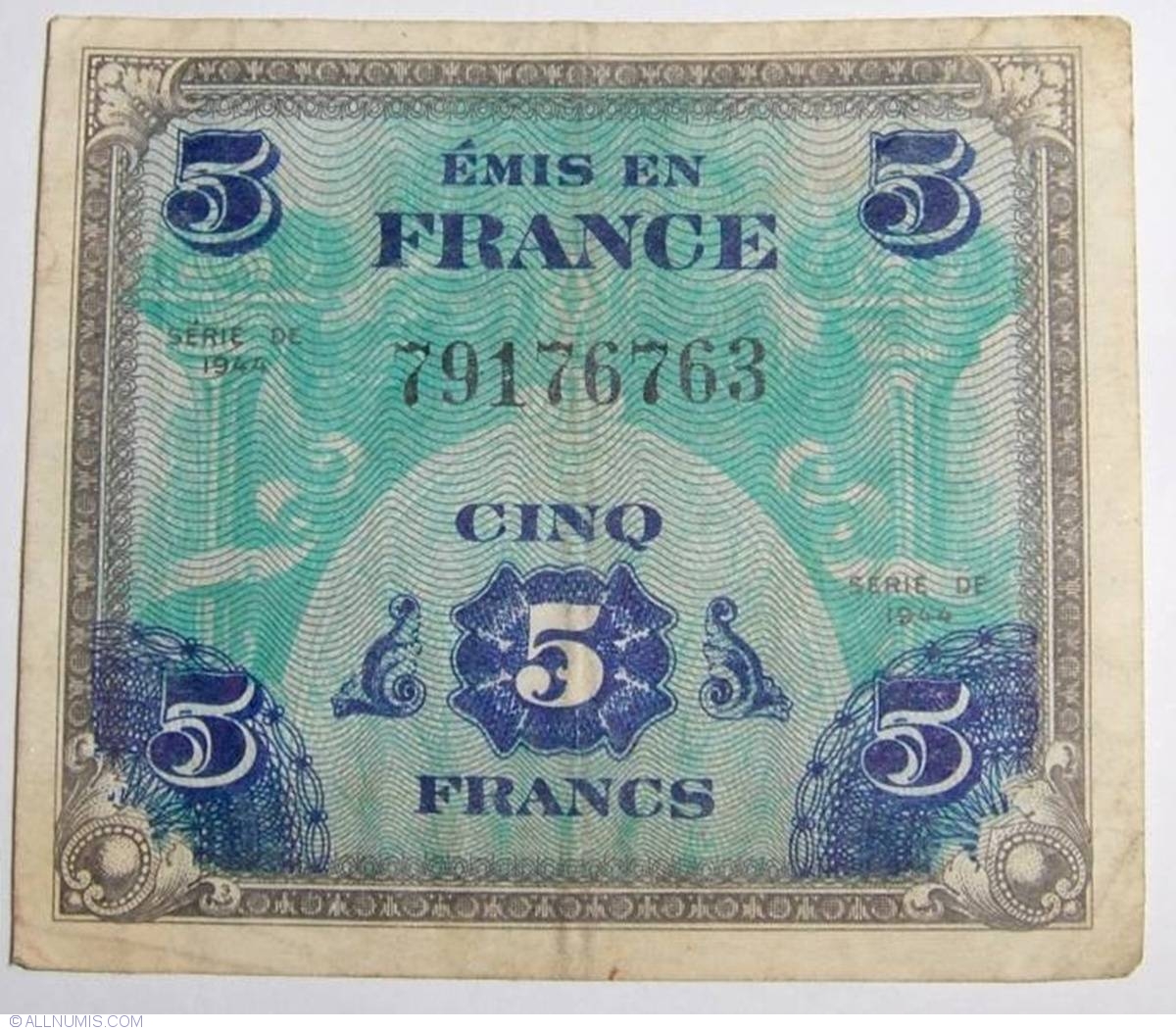 5 Francs 1944, 1944 First Issue (Allied Military Currency) - France - Banknote - 4863