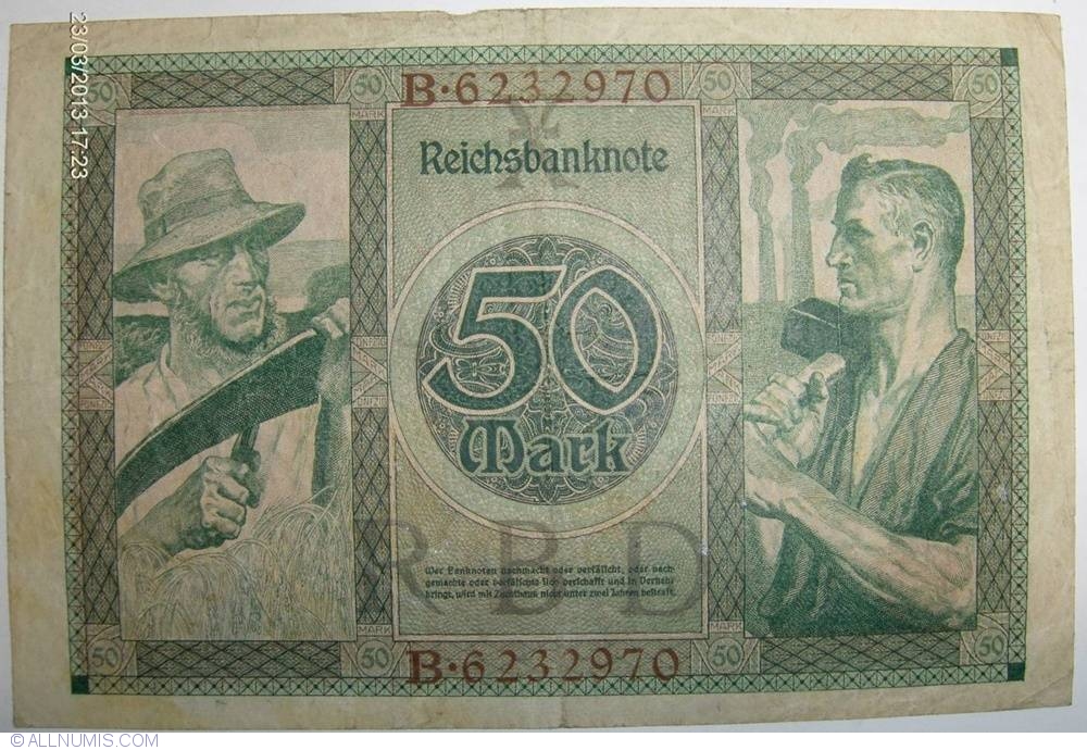 Details about   GERMANY BANKNOTE 50 MARK YEAR 1920 PLOMBE 