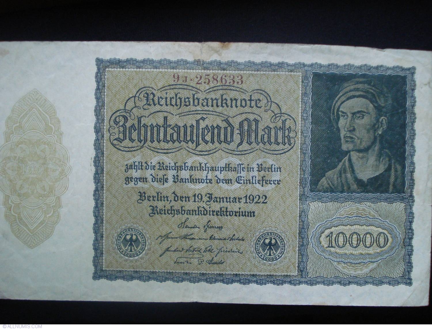 reichsbanknote behntaufend mark 1922