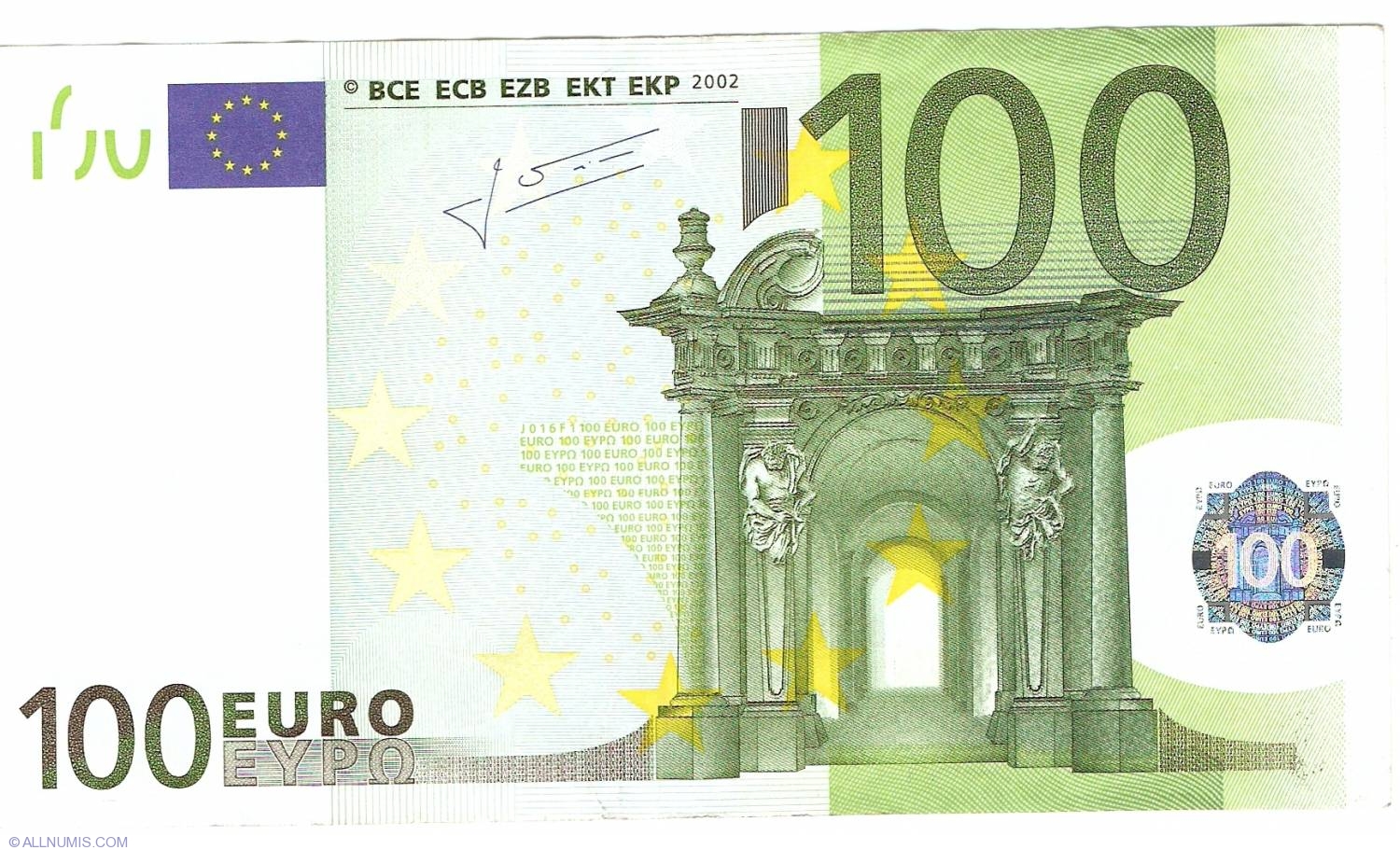 100 Euro 2002 S (Italy), 2002 Issue - 100 Euro (Signature Jean-Claude ...