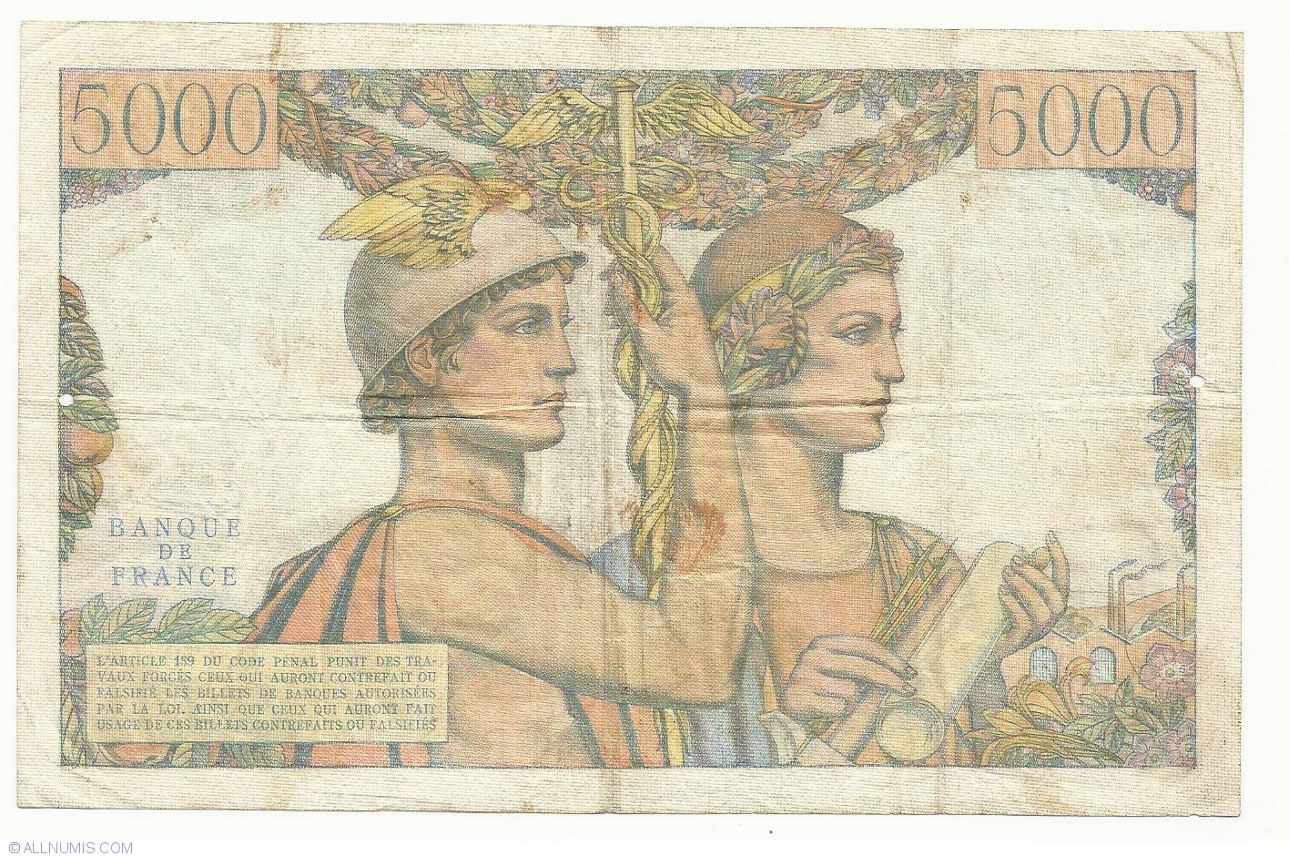 5000 Francs 1957 (3. X.), 1949-1957 Issue - 5000 Francs - France ...
