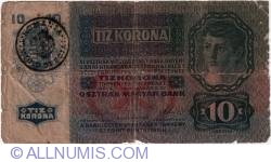 10 Coroane ND (1919) (Ştampilă ROMANIA * TIMBRU SPECIAL pe bancnota 10 Coroane 1915 (2. I.) - Austria P#19)