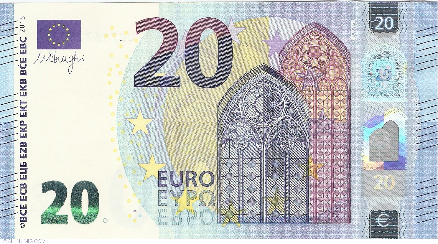 20 Euro 2015  U, 2015 Issue  20 Euro (Signature Mario Draghi