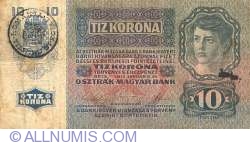 Image #2 of 10 Coroane ND (1919) (Ştampilă ROMANIA * TIMBRU SPECIAL pe bancnota 10 Coroane 1915 (2. I.) - Austria P#19)