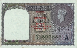 Image #1 of 1 Rupee ND(1947) (Supratipar pe emisiunea 1 Ruppe 1940 India - P#25d)
