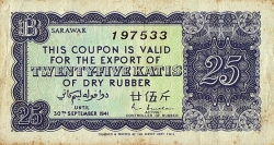 25 Katis Sarawak ND (1941) -  - Cupon pentru exportul de cauciuc